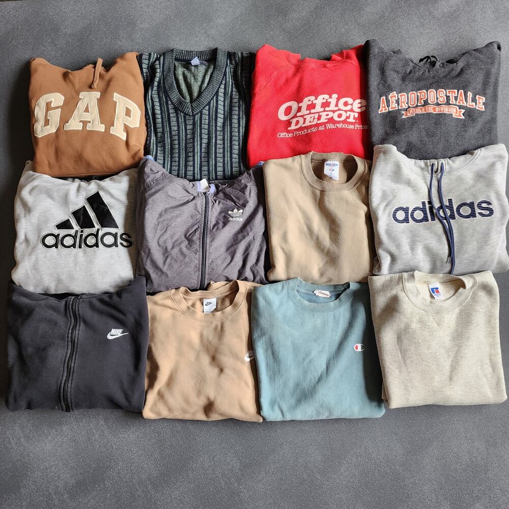 Vintage, Y2K, Retro Wholesale Lot of 12 Hoodies, Jackets, Vest